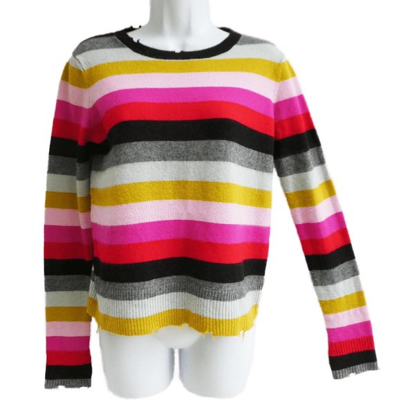 Cashmere Merino Pam Gela Sweater Stripes Vibrant Pullover...